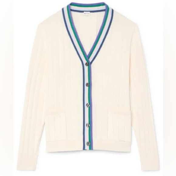 Kule cream Brinx preppy varsity lightweight cotton cardigan sweater - Medium - Picture 5 of 8
